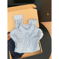 批发实拍 控价20 韩系格子棉麻混纺宽松版型<b class='q'>通勤</b>衬衫女