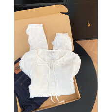 批发实拍 控价20 立体花朵系带衬衫女春<b class='q'>夏</b>新款设计感小众别致上衣