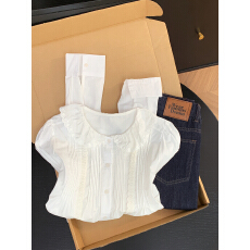 批发实拍 控价20 新款蕾丝花边娃娃领衬衫女绝美气质压褶宽松长袖衬衣