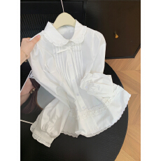 批发实拍 控价20 法式气质木耳边衬衫女新款压褶蝴蝶结娃娃领衬衣