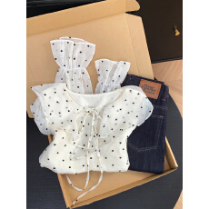 批发实拍 控价20 荷叶边V领雪纺衬衫女新款小众别致薄纱系带长袖上衣