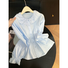 批发实拍 控价20 法式甜美设计感蕾丝边娃娃领衬衫女气质外穿长袖上衣