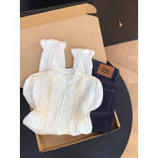 批发实拍 控价20 法式设计感蕾丝钩花刺绣压褶衬衫女新款独特气质衬衣