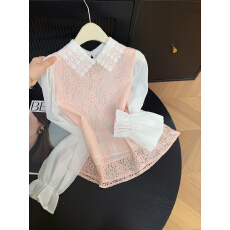 批发实拍 控价20 重工蕾丝钩花翻领长袖衬衫女新款轻奢气质短款蕾丝衫