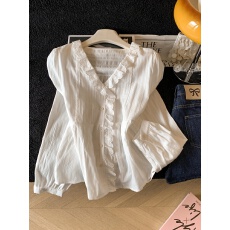 批发实拍 控价20  法式蕾丝花边拼接V领<b class='q'>衬衫</b>女百搭显瘦宽松<b class='q'>长袖</b>上衣