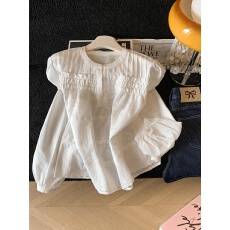 批发实拍 控价20 法式褶皱<b class='q'>衬衫</b>女设计感开衫高级感泡泡袖<b class='q'>长袖</b>上衣