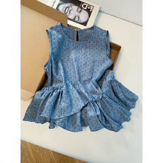 批发实拍 控价20 甜美少女风波点无袖<b class='q'>衬衫</b>女不规则荷叶边下摆背心上衣