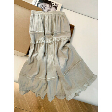 批发<b class='q'>实拍</b> 控价20 温柔风高腰木耳边蛋糕裙长裙女A字半身裙压褶大摆裙