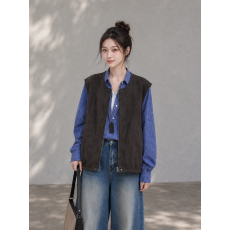 批发美式复古麂皮绒工装<b class='q'>马甲</b>短外套女秋季高级感宽松百搭叠穿坎肩<b class='q'>背心</b>