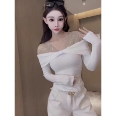 批发法式浪漫风重工亮片长袖<b class='q'>T</b><b class='q'>恤</b>女2025冬季新款蝴蝶结拼接打底衫上衣