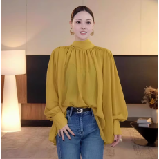 批发轻熟风显瘦百搭系带百变多穿纯色长袖衬衫女乔其纱小衫上衣打底衫