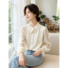 批发宫廷风法式蕾丝拼接钉珠长袖衬衫女秋季2026<b class='q'>新款</b>洋气减龄小衫<b class='q'>上衣</b>
