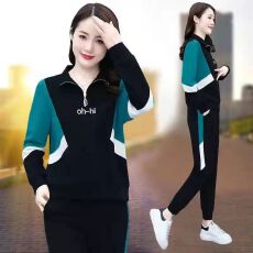 批发新款时尚宽松运动套装女<b class='q'>秋</b>冬季拼接显瘦卫衣休闲服立领两件套