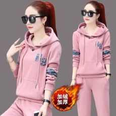批发韩版加绒加厚网红款套装<b class='q'>大码</b>两件套女士宽松休闲显瘦<b class='q'>运动服</b>套装
