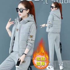 批发秋冬马甲三件套中老年加绒加厚运动服套装女防寒冬装<b class='q'>外套</b>新款