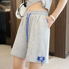 批发韩版运动短<b class='q'>裤子</b>女夏季薄款宽松新款高腰直筒休闲阔腿<b class='q'>白</b>色五分中裤