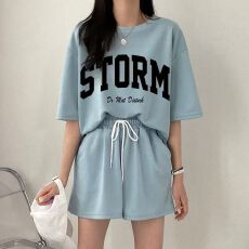 批发韩版时尚<b class='q'>运动服</b>套装女夏季新款宽松<b class='q'>短袖</b>短裤休闲两件套