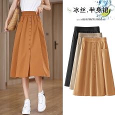 批发半身裙女2026新款春夏休闲A字百褶裙宽松显瘦加<b class='q'>大码</b>中长款伞裙子