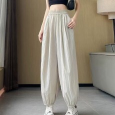 批发冰丝哈伦裤女夏季小个子<b class='q'>高腰</b>宽松显瘦束脚休闲萝卜裤薄款九分裤