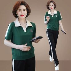 批发妈妈夏装新款短袖T恤洋气上衣2023新款<b class='q'>中老年</b>女装爆款运动服套装