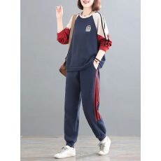 批发华棉复合新款<b class='q'>套装</b>女2026时尚撞色拼接字母印花休闲两件套
