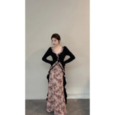 批发迟伞伞26/ss Rosy情愫 赵露思同款 jor*a<b class='q'>黑白</b>蝴蝶结无袖<b class='q'>连衣裙</b>