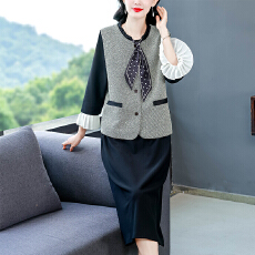 批发小香风百褶连衣裙女2025秋季新款百搭显瘦马甲<b class='q'>裙子</b>套装女遮肉减龄