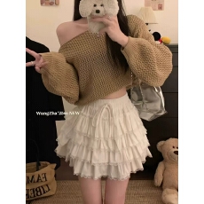 批发Jade Closet直营店推荐~<b class='q'>甜美</b>风松紧腰花边拼接蛋糕半身短裙女秋冬