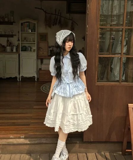 loveheynew 미니멀리즘 단색 프릴 반신 스커트 여성 이른 가을 부드러운 달콤함 하이웨이스트 다용도 중간 길이 스커트