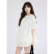 批发Lyrccoa官方授权<b class='q'>网纱</b>拼接烫钻圆领短袖T
