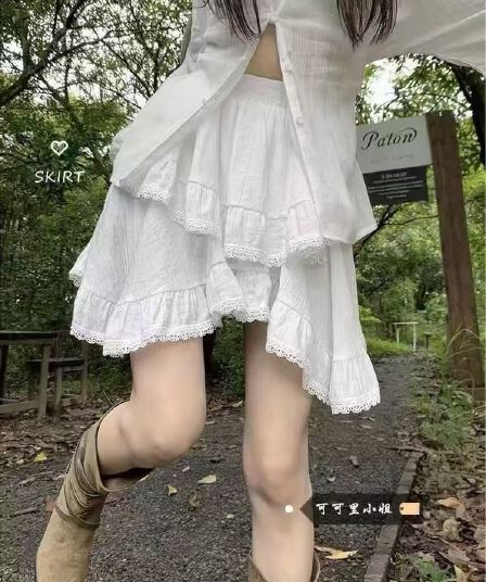 불규칙 레이스 레이스 반신 스커트 디자인 센스 케이크 미니 스커트