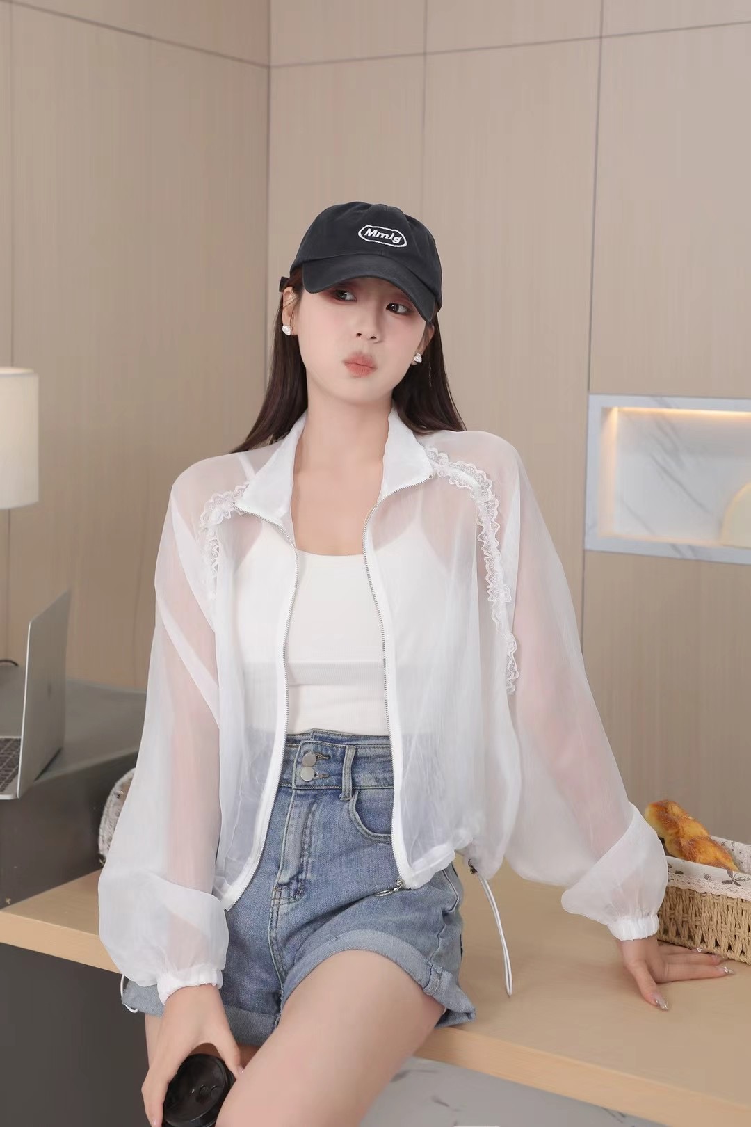 화이트 레이스 레이스 지퍼 얇은 스타일 셔츠 여성 코트 2026 봄 여름 새로운 한국 스타일 루즈핏 재킷 태양 보호 셔츠