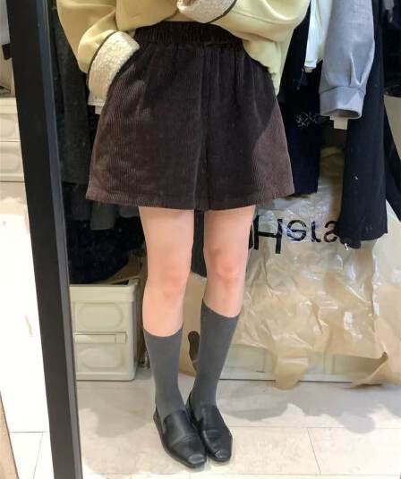hers 미니멀리즘 레트로 일상 다용도 코듀로이 캐주얼 바지 여성 가을 한 부서 출퇴근 단색 루즈핏 반바지
