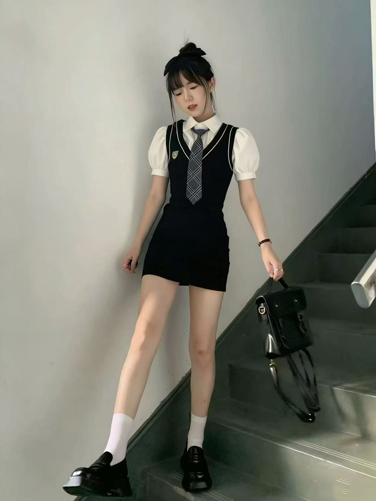 가을 착용 가져 가라. 한 셔츠 드레스 허리 수축 스택 착용 타이트 스커트 니트 조끼 치마 투피스 슈트 학원 스타일