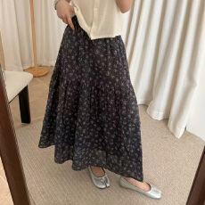 批发2025秋冬新款<b class='q'>棉麻</b>松紧腰碎花休闲<b class='q'>半身裙</b>女宽松垂感慵懒风A字伞裙