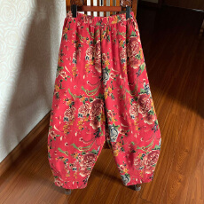 批发2025冬季新款东北大花加棉女民族风大码九分裤宽松加厚大码<b class='q'>哈伦</b>裤