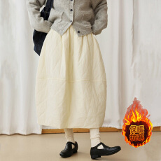 批发2025冬季新款宽松大码日系菱格夹棉花苞裙女加厚蓬蓬半身裙棉裙子