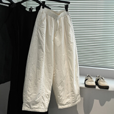 批发白色夹棉松紧腰休闲裤子秋冬季新款日系宽松阔腿休闲弯刀气球棉裤
