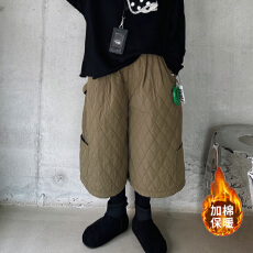 批发2025秋冬新款韩版复古百搭休闲时尚大口袋宽松大码纯色棉中裤<b class='q'>女</b>潮