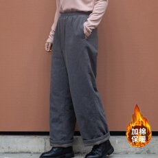 批发2025冬季新款百搭舒适棉裤女复古文艺松紧腰夹棉加厚休闲裤直筒裤
