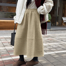 批发2025<b class='q'>秋</b>冬新款宽松大码松紧腰立体裁剪女毛呢复古花苞裙休闲半身裙