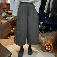 批发2025秋冬新款韩系极简宽松阔腿夹棉八分裤女高腰遮肉显瘦保暖裤子