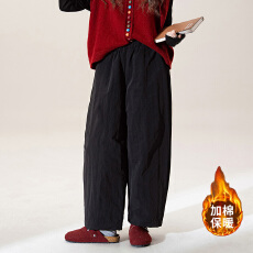 批发慵懒风高腰宽松阔腿棉裤女2025秋冬新款黑色加厚显瘦百搭休闲长裤