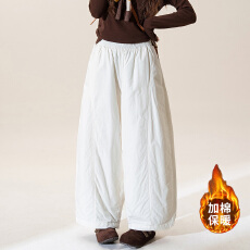 批发白色日系复古夹棉哈伦裤女冬季新款宽松显瘦加厚直筒休闲阔腿裤子
