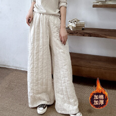 批发25冬季新款亚麻宽松直筒裤复古简约百搭休闲加厚时尚松紧腰休闲裤