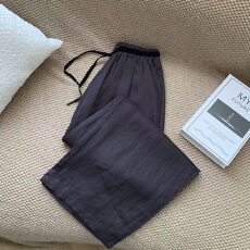 批发2026春夏季新款撞色高腰抽绳亚麻休闲裤垂感显瘦宽松九分直筒<b class='q'>裤子</b>