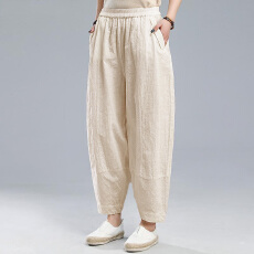 批发2026春夏季新款薄款棉麻哈伦裤女宽松大码高腰亚麻<b class='q'>休闲</b>萝卜<b class='q'>九分裤</b>
