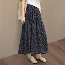 批发2026夏季新款女装<b class='q'>棉麻</b>大码复古碎花松紧腰宽松款A字<b class='q'>裙</b>长款半身<b class='q'>裙</b>