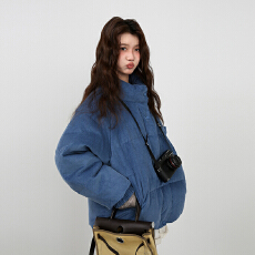 批发网图蓝色羽绒棉服女冬季新款今年流行设计感小众面包服小个子棉衣