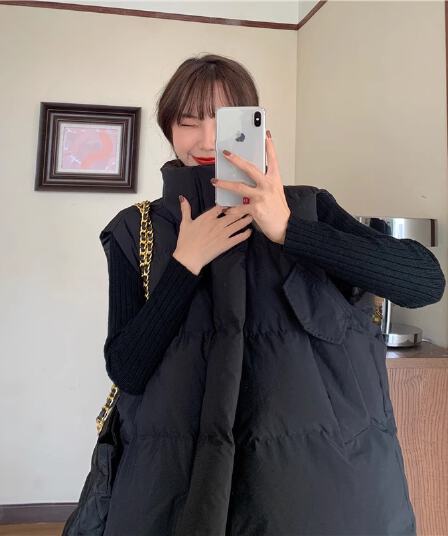 한국 스타일 다운 코튼 조끼 여자 계절 작은 키 ins 루즈핏 다운 재킷 조끼 자켓 어깨 조끼 여성 외부 가져 가라.
